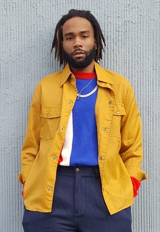 50S 60S HERITAGE PREP GOLDEN YELLOW NYLON SNAP FRONT JACKET