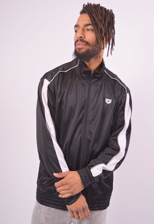 VINTAGE ARENA TRACKSUIT TOP JACKET BLACK