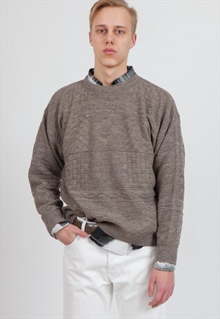 VINTAGE GREY COUNTRY KNIT JUMPER SWEATER