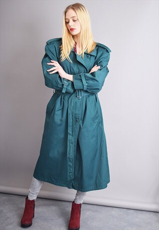 80'S RETRO OVERSIZED MINIMALIST GREEN WARM TRENCH COAT