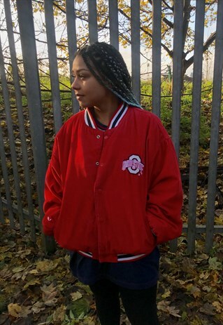VINTAGE OHIO STATE RED CORD CORDUROY COLLEGE BOMBER JACKET