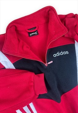 Adidas Vintage 90s Red, black and white 1/4 zip fleece