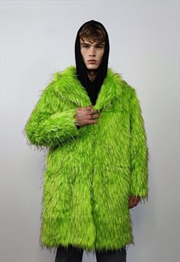 Shaggy faux fur longline coat neon trench bright rave bomber