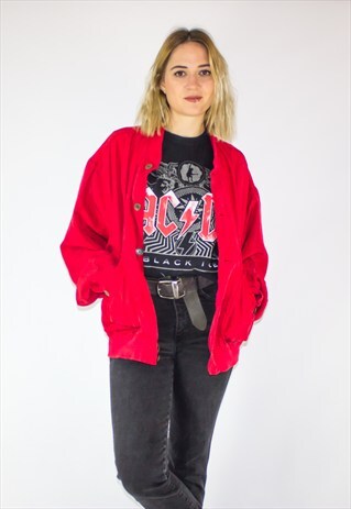 VINTAGE 90'S RED SILKY OVERSIZED BOMBER JACKET