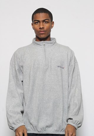 VINTAGE GUESS LOGO 1/4 ZIP FLEECE GREY