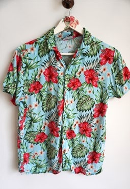 Vintage Womens Blouse Floral Flowers Shirt Hawaii