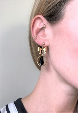 1990S VINTAGE BLACK ENAMEL DROP EARRINGS