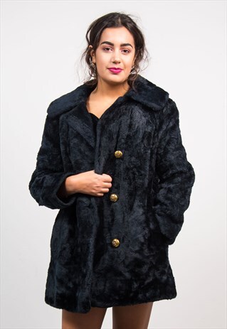 VINTAGE 90'S BLACK FAUX FUR COAT