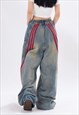 WIDE STRIPED JEANS PATCHWORK DENIM TROUSER RAVE FLARED PANTS