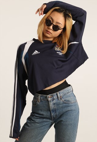 VINTAGE ADIDAS EMBROIDERED LOGO CROPPED SWEATSHIRT