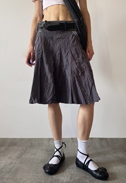 Vintage Y2K 00s grey ruched midi skirt