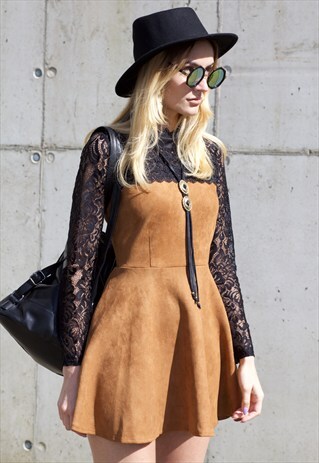 FAUX SUEDE LACE DRESS