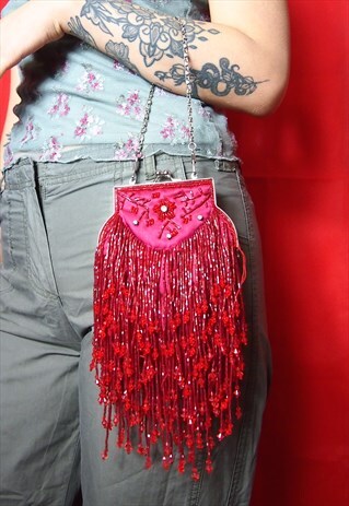 VINTAGE RED EMBRDOIERY MINI PURSE BAG