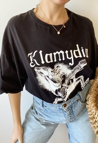 VINTAGE 90S KLAMYDIA BAND MUSIC GRUNGE TOP T-SHIRT TEE BLACK