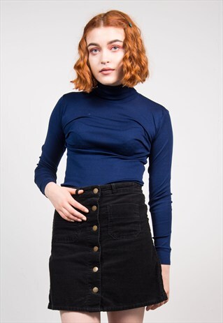 90'S VINTAGE NAVY BLUE POLO NECK TOP