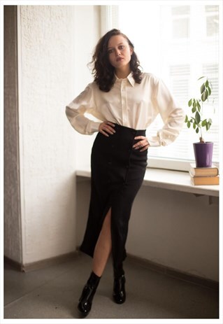 VINTAGE 80'S BLACK HIGH WAISTED MAXI SKIRT