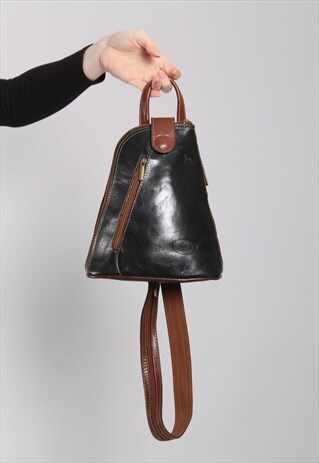 VINTAGE 90S BLACK LEATHER MINI TRIANGLE BACKPACK RUCKSACK