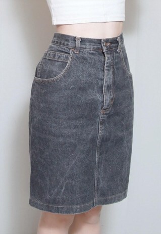 VINTAGE 1990'S BLACK COTTON LINE DENIM PENCIL SKIRT