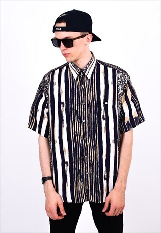 VINTAGE 90S ABSTRACT STRIPED SHORT SLEEVE SHIRT