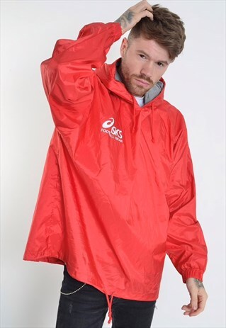 VINTAGE ASICS WINDBREAKER HOODIE RED