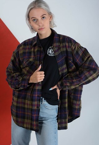 VINTAGE WORKWEAR PADDED FLANNEL SHIRT IN CHECK PATTERN.