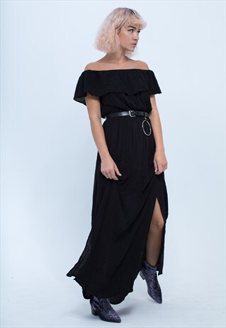 BLACK RUFFLE MAXI DRESS