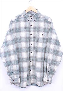 Vintage Cord Check Shirt Blue White Long Sleeve Button Up 