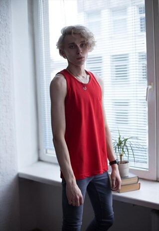 VINTAGE 90'S BRIGHT RED VEST COTTON TOP