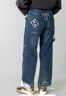 Blue Denim 90s Baggy Hip Hop NYC Jeans Cargo Skater Trousers