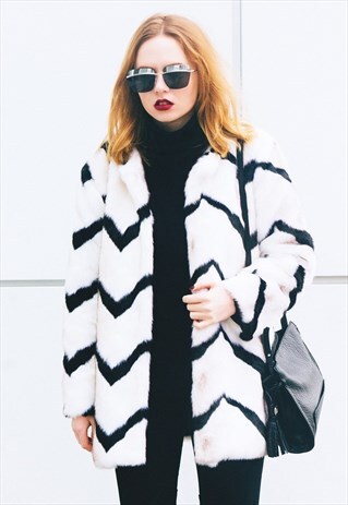 VINTAGE-INSPIRED STRIPED FAUX FUR COAT