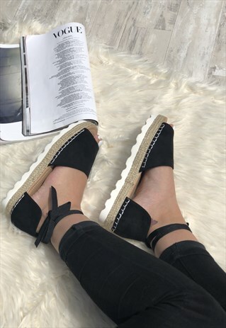 FIVE STAR BOUTIQUE OPEN TOE ESPADRILLES IN BLACK