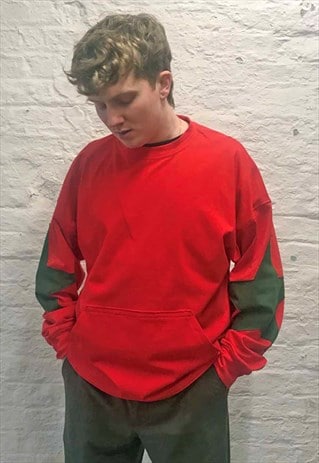 RED COTTON STAR SLEEVE JUMPER WITH FRONT POCKET