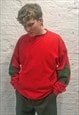 Red Cotton Star Sleeve Jumper with Front Pocket