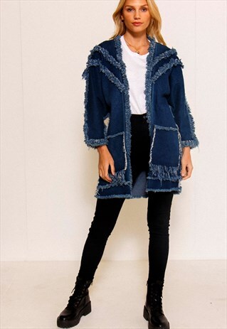 VINTAGE 90'S DENIM FRINGED JACKET