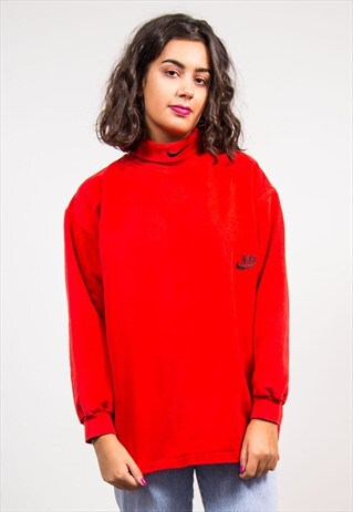 VINTAGE 90'S RED NIKE TURTLE NECK SWEATSHIRT SWEATER