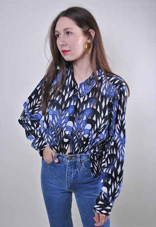 80S WOMAN VINTAGE ABSTRACT PRINT BLOUSE
