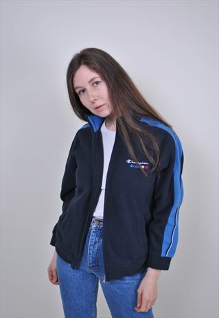 90S CHAMPION ZIPPED UP SWEATSHIRT, VINTAGE BLACK SPORT SHIRT