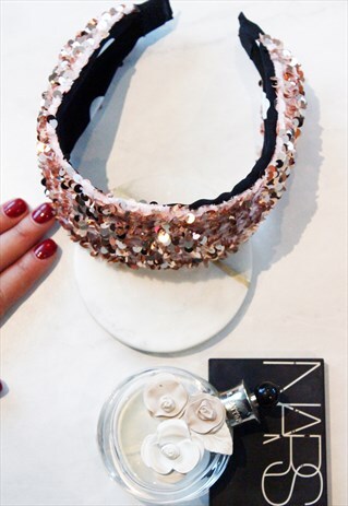 PALE PINK SEQUIN WIDE THICK EMBELLISHED HEADBAND
