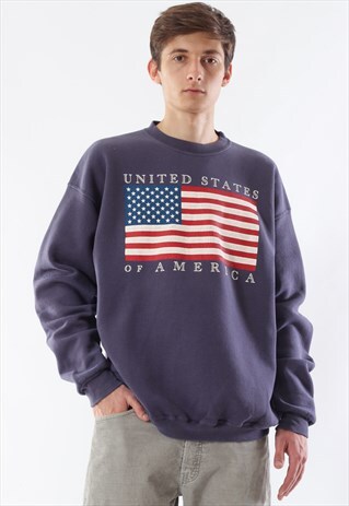 VINTAGE FLAG USA GRAPHIC CREW NECK 90S BLUE
