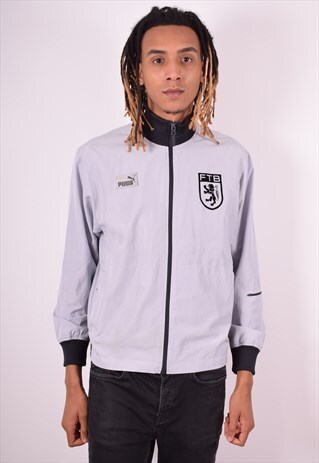 PUMA MENS VINTAGE TRACKSUIT TOP JACKET SMALL GREY 90S