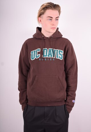 CHAMPION MENS VINTAGE HOODIE JUMPER MEDIUM BROWN 90'S