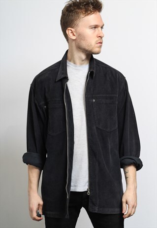 VINTAGE ZIP UP CORDUROY CORD SHIRT BLACK