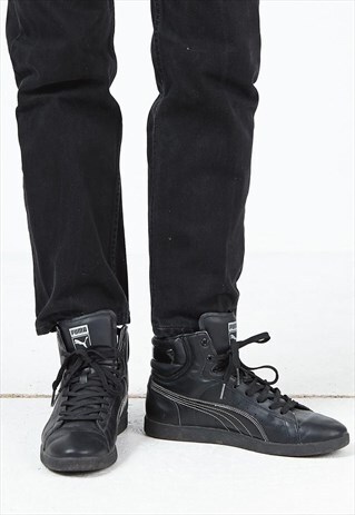 VINTAGE BLACK PUMA LEATHER HI-TOPS TRAINERS