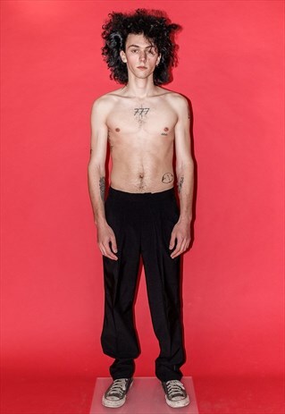 90'S VINTAGE SKATER FIT CLASSIC SUIT TROUSERS IN BLACK