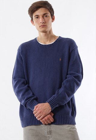 VINTAGE POLO RALPH LAUREN SWEATER 90S BLUE KNIT KNITTED