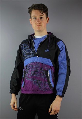 VINTAGE NIKE HOODED SHELL JACKET IN BLACK BLUE PURPLE