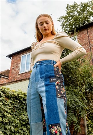 JUST HARRY JEANS IN REWORKED DENIM & STRAWBERRY PRINT