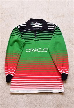 Vintage 90s Green Striped Rugby Polo Top