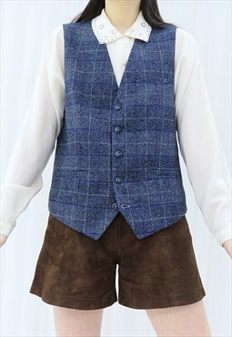 90s Vintage Blue Check Waistcoat (Size M)