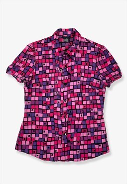 Vintage block print blouse pink/purple small BV13237